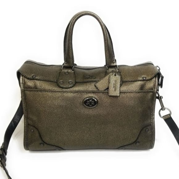 Coach Metallic Leather Rhyder Satchel Shoulder Bag Handbag 33739 in Brass - Picture 1 of 12